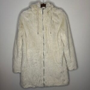 Relish Noless Cream Faux Fur Zip Up Hooded Coat‎ Women Small NWOT Streetwear